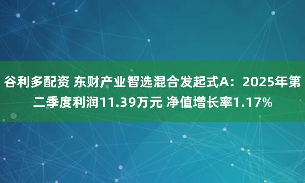 谷利多配资 东财产业智选混合发起式A：2025年第二季度利润11.39万元 净值增长率1.17%